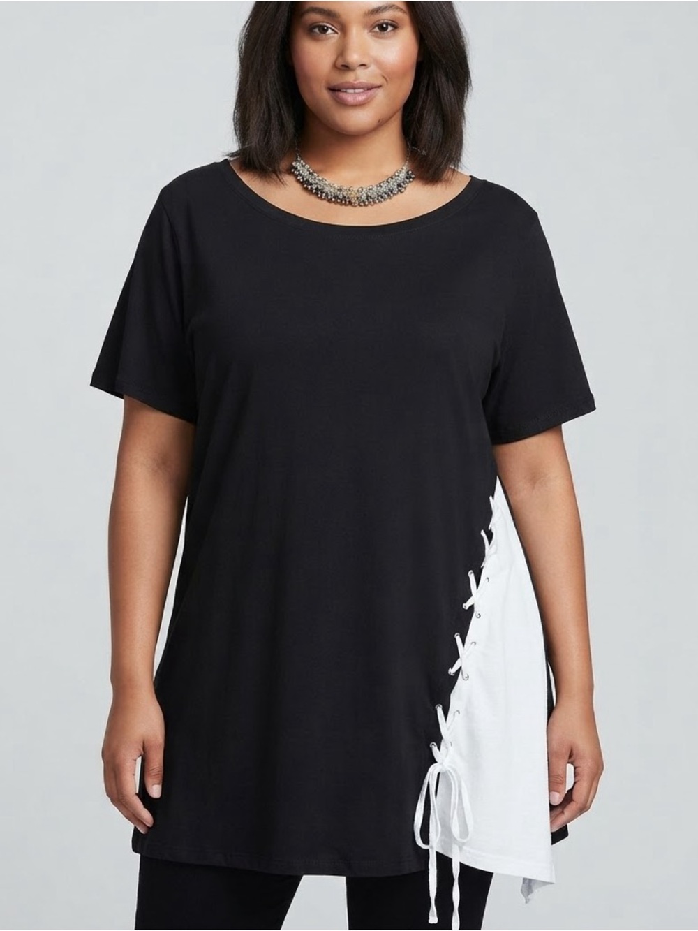 😍CLEARANCE - LOVE & LEGEND Black Short Sleeve Tee White Side Lace-Up 3X